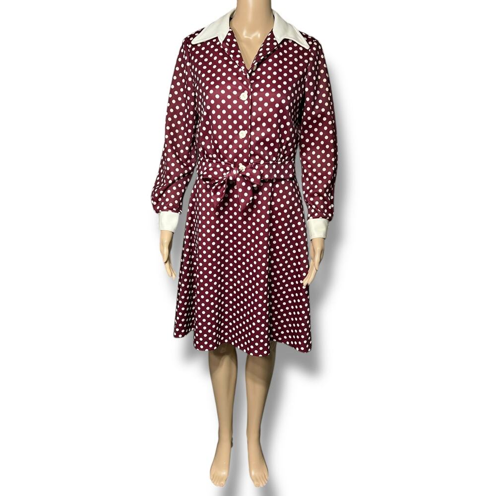 Vintage Womens Dress and Jacket Set Polka Dot A Line Red White 70s Mod Small
